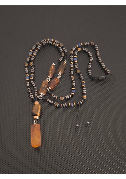 Sertifikalı Baltık Damla Kehribar-Lapis Lazuli-Kaplangözü-Hematit Doğaltaş Kolye Takı Aksesuar