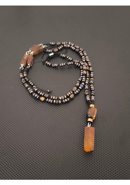 Sertifikalı Baltık Damla Kehribar-Lapis Lazuli-Kaplangözü-Hematit Doğaltaş Kolye Takı Aksesuar