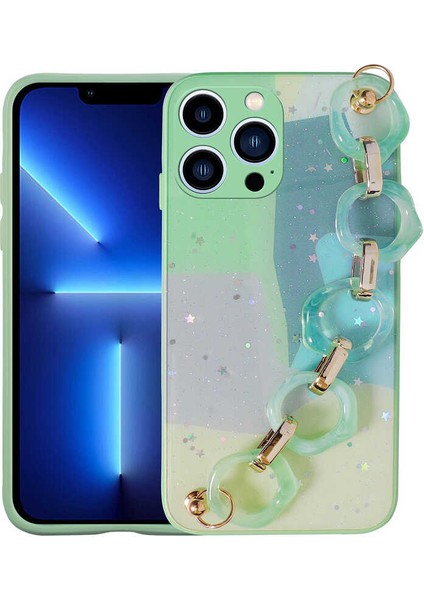 Apple iPhone 13 Pro Max Kılıf Simli Desenli El Askılı Tutacaklı Elsa Silikon Kapak