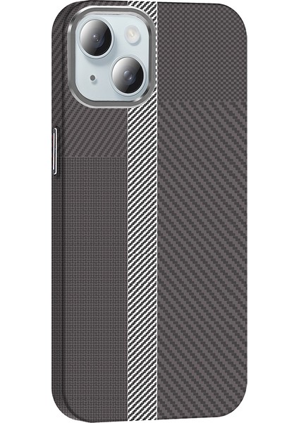 iPhone 15 Kılıf Magsafe Şarj Özellikli Karbon Fiber Görünümlü Noir Gros Kapak - Gri-Siyah modelleri