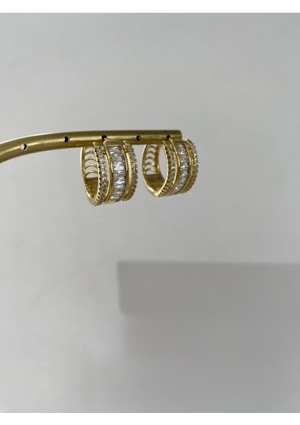 Baget Taşlı Gold Halka Küpe