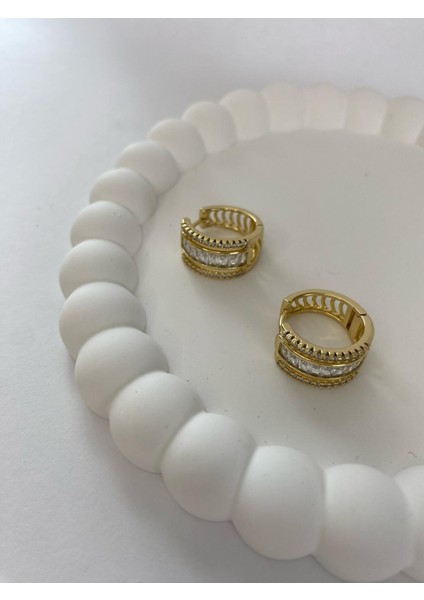 Baget Taşlı Gold Halka Küpe
