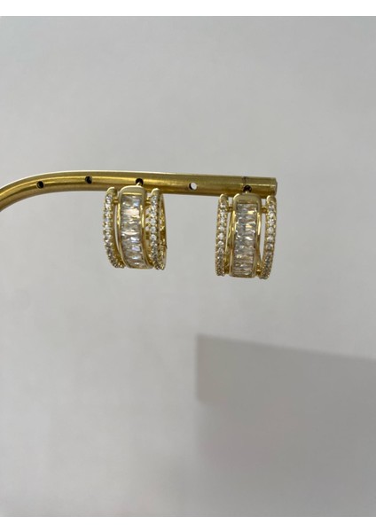 Baget Taşlı Gold Halka Küpe