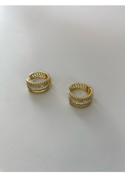 Baget Taşlı Gold Halka Küpe