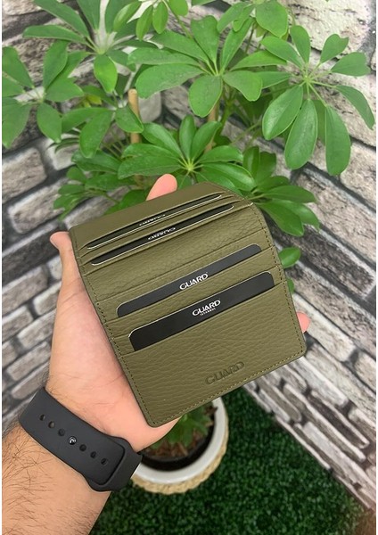 Derije Hakiki Deri Haki Yeşil Patlı Tasarım Unisex Kartlık (T427)