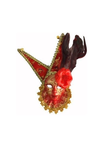 Tüylü Dekoratif Seramaik Maske Kırmızı Renk (Lisinya) - 53050-1453