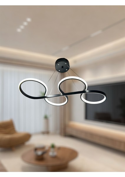 Modern Siyah Yılan Model Tek Renk LED Avize