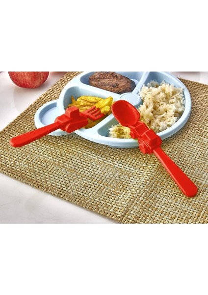 LISINYA174 Figürlü Mama Çatal Kaşık Seti - Kırmızı - 458590-1453