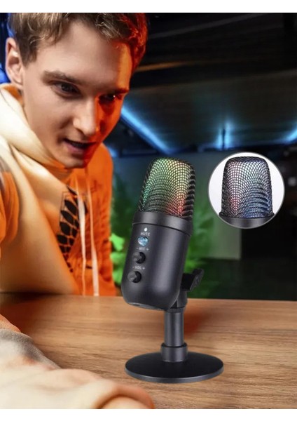 Multizone Rgb Işıklı Profesyonel Kardioid Oyuncu Yayıncı Mikrofonu Stüdyo Podcast Için