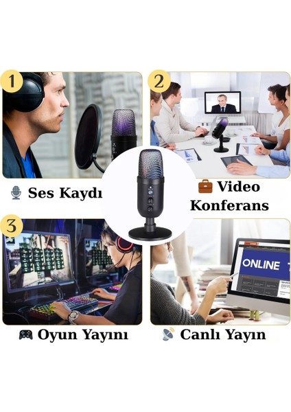 Multizone Rgb Işıklı Profesyonel Kardioid Oyuncu Yayıncı Mikrofonu Stüdyo Podcast Için
