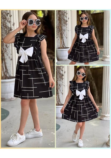 Kız Çocuk Elbise Kaliteli ve Fiyonk Detaylı 100% Pamuk