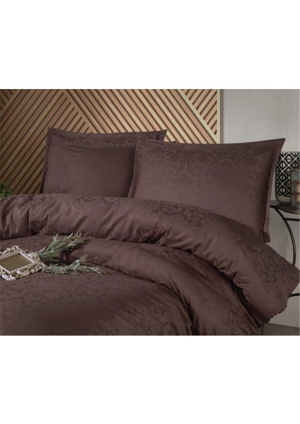 Exclusive Jakarlı Çift Kişilik Pamuk Saten Nevresim Takımı Royalisa V1 Kahve - 76397-1453