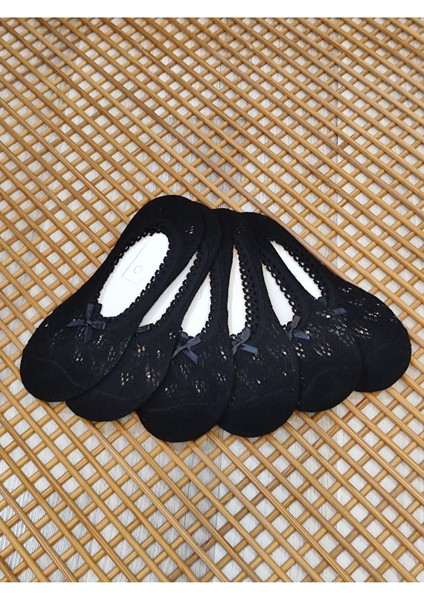 Penye Dantelli Fiyonklu Babet Kadın 6 Çift Çorap