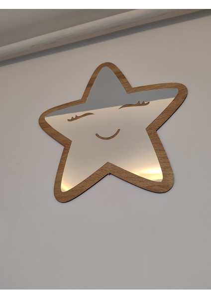 Yıldız Figürlü Çocuk Odası Dekoratif Pleksi Ayna Gülen Yıldız (35 x 35 cm Mdf Üzeri Gümüş Büyük Boy)