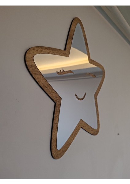 Yıldız Figürlü Çocuk Odası Dekoratif Pleksi Ayna Gülen Yıldız (35 x 35 cm Mdf Üzeri Gümüş Büyük Boy) indirimleri