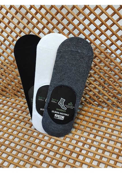Bambu Babet Erkek 3 Çift Dikişsiz Çorap Kaydırmaz Topuk Silikonlu