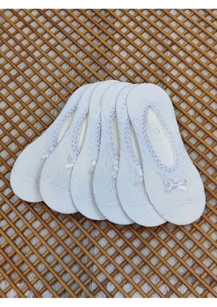 Penye Dantelli Fiyonklu Babet Kadın 6 Çift Çorap