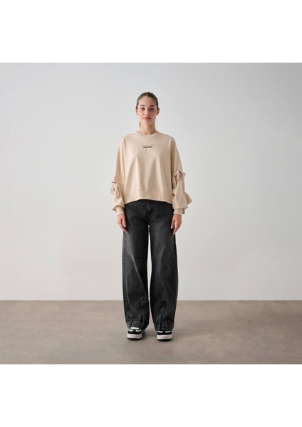 Kız Çocuk Kolları Fiyonklu Sweat