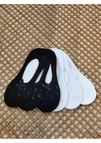 Penye Dantelli Fiyonklu Babet Kadın 6 Çift Çorap