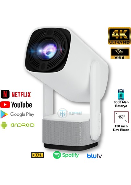 Lensun New 14 Android Bataryalı Projeksiyon Cihazı 4k-Uhd/hdmı/usb / Bluetooth /wifi /dlna / Chromecast