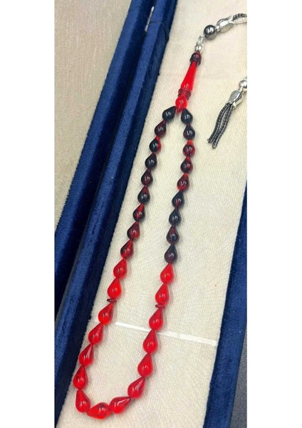 Kırmızı-Siyah Damla Model Alpaka Püskül Ateş Kehribar Tesbih fiyatları