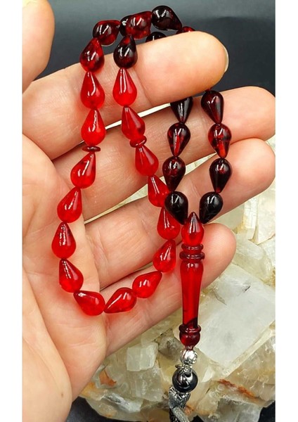 Kırmızı-Siyah Damla Model Alpaka Püskül Ateş Kehribar Tesbih modelleri