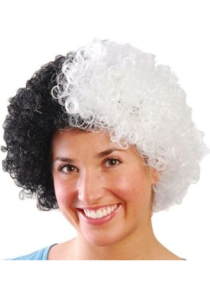 Siyah Beyaz Kıvırcık Afro Bonus Taraftar Peruğu fırsatları