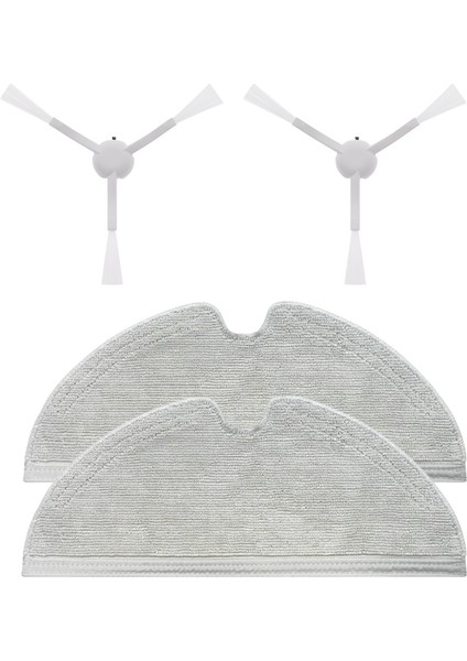 Dreame D9 Robot Süpürge Uyumlu 4'lü Beyaz Yan Fırça ve Mop Bezi - Yedek Parça Seti