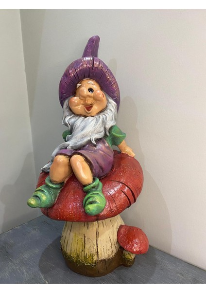 Mantar Üstünde Oturan Cüce Jumbo Boy Polyester Dekoratif Obje fırsatları