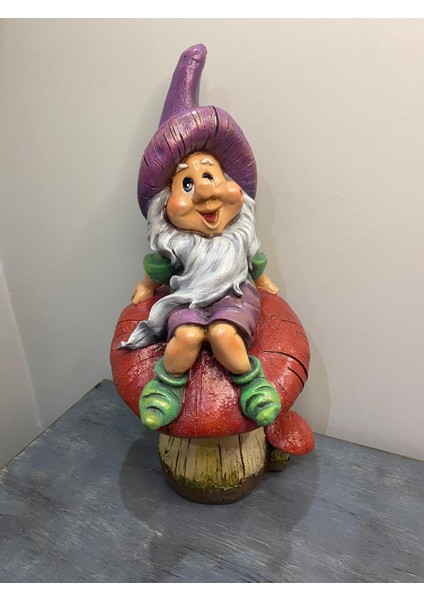 Mantar Üstünde Oturan Cüce Jumbo Boy Polyester Dekoratif Obje indirimleri