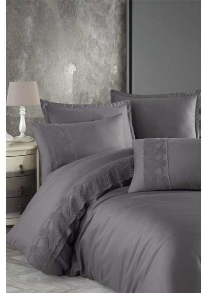 Butik Valinor Çift Kişilik Saten Nevresim Takımı V6 Gri - 272633-1453