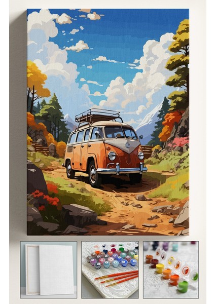 Sayılarla Boyama Çerçeveli Hobi Seti Numaralı Tuval Fırça Boya Dahil Kasnaklı 40X50 cm Küçük Vosvos