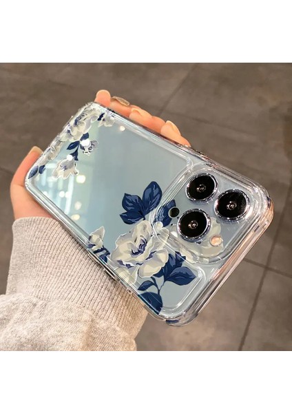 Mavi Çiçekli Şeffaf Apple iPhone 16 Telefon Kılıfı