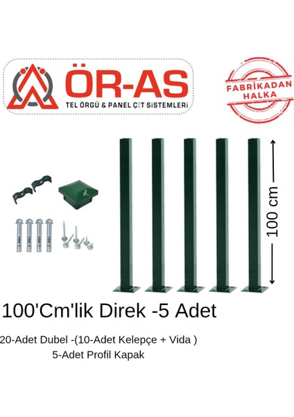 Panel Çit Diregi Aksesuarlı 100 cm Yeşil Renk 5 Adet