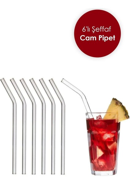 6 Adet Şeffaf Cam Eğimli Pipet - Cam Pipet 6'lı