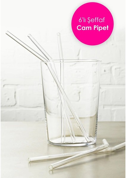 6 Adet Şeffaf Cam Eğimli Pipet - Cam Pipet 6'lı fiyatları