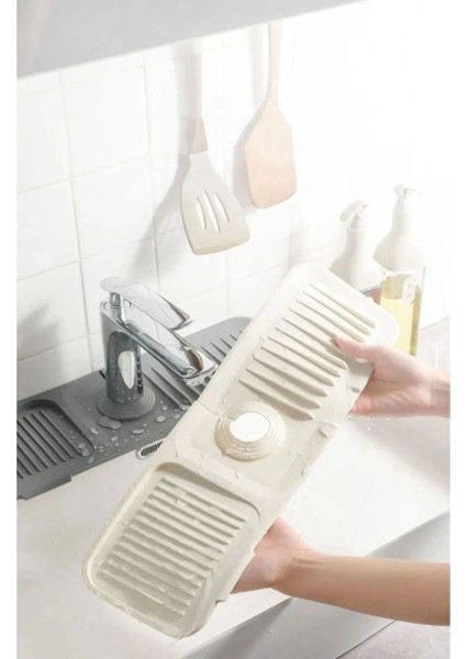 Elastik Musluk Matı Su Tutucu Düzenleyici Kaydırmaz Taban Organizer Mutfak Banyo Lavabo Beyaz fiyatları
