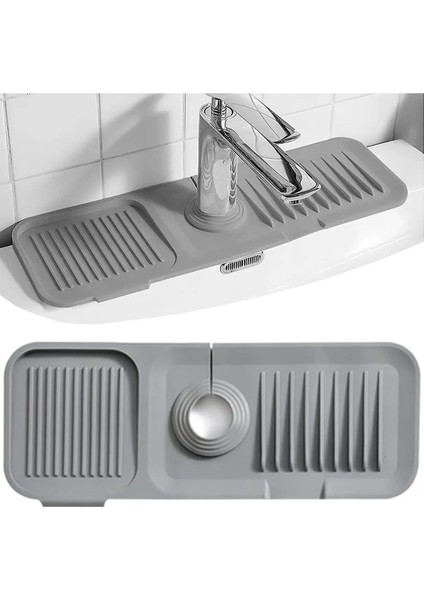 Elastik Musluk Matı Su Tutucu Düzenleyici Kaydırmaz Taban Organizer Mutfak Banyo Lavabo Gri