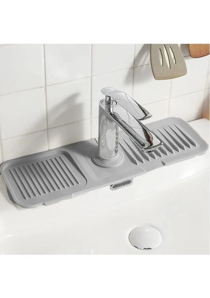 Elastik Musluk Matı Su Tutucu Düzenleyici Kaydırmaz Taban Organizer Mutfak Banyo Lavabo Gri fiyatları