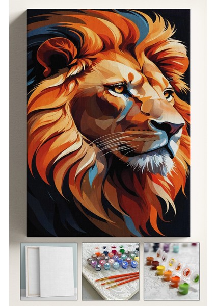Sayılarla Boyama Seti Kasnaklı Boyalar ve Fırçalar Dahil 40X5CM Aslan Yüz