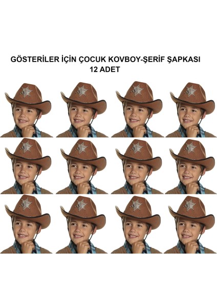 Kovboy Şerif Şapkası Kahve 12 Adet - Kostüm, Parti ve Gösteri Şapkası fiyatları