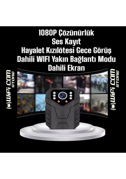 Wifi Li Gece Görüşlü Ekranlı Yaka Kamerası-Mini Kamera Araçta ve Birçok Alanda Da Kullanılabilir