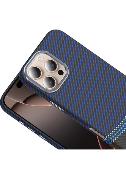 Apple iPhone 16 Pro Max Kılıf Magsafe Şarj Özellikli Karbon Fiber Görünümlü Nua Gros Kapak - Lacivert fırsatları