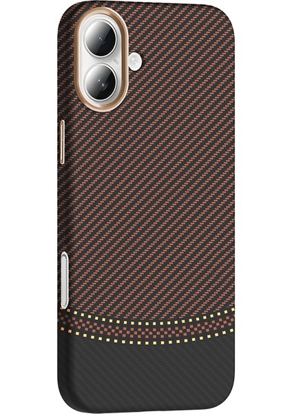 Apple iPhone 16 Plus Kılıf Magsafe Şarj Özellikli Karbon Fiber Görünümlü Nua Gros Kapak - Gold-Siyah modelleri
