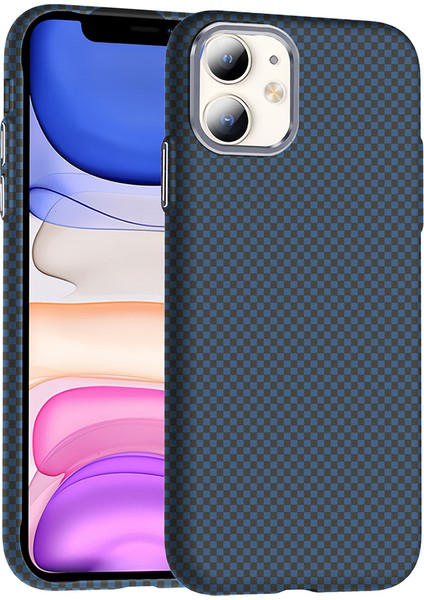 Apple iPhone 11 Kılıf Magsafe Şarj Özellikli Karbon Fiber Görünümlü Nua Gros Kapak - Lacivert