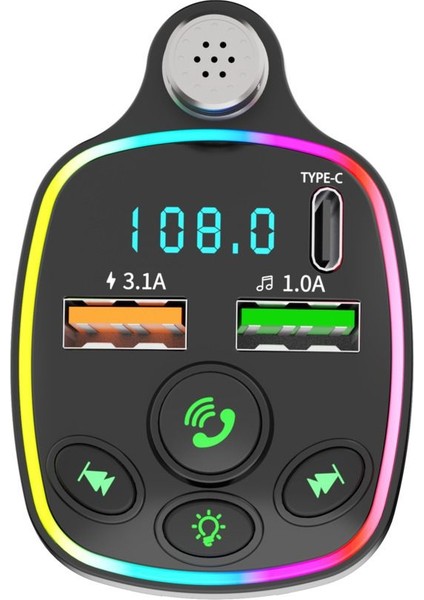 Bluetooth Araç Kiti Araç Fm Transmitter USB Type-C Mp3 Sd Kart Flash Için Uygun Pd Çakmaklık Girişli