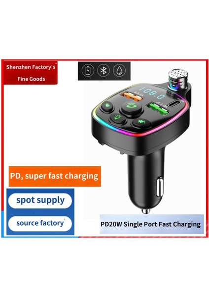 Bluetooth Araç Kiti Araç Fm Transmitter USB Type-C Mp3 Sd Kart Flash Için Uygun Pd Çakmaklık Girişli