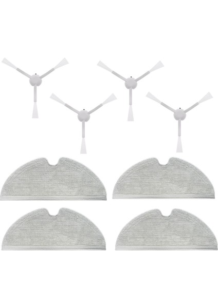 Dreame D9 Robot Süpürge Uyumlu 8'li Beyaz Yan Fırça ve Mop Bezi - Yedek Parça Seti