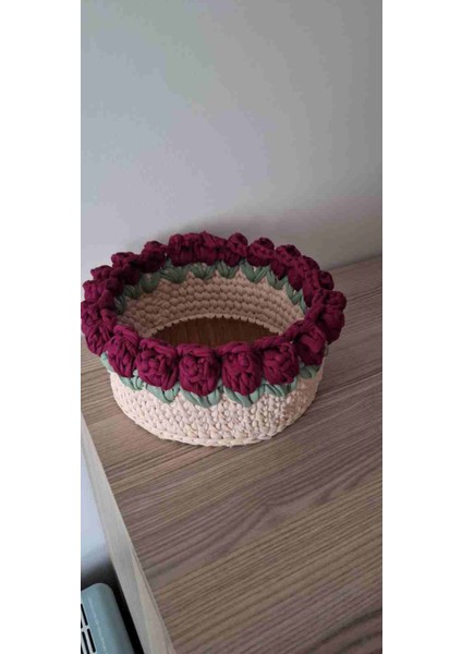 Penye Sepet Tabanlı El Örme Handmade– 20 cm Yuvarlak