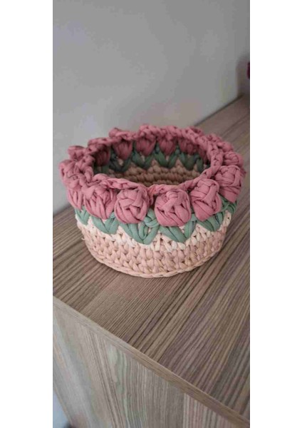 Penye Sepet Tabanlı El Örme Handmade– 15 cm Yuvarlak